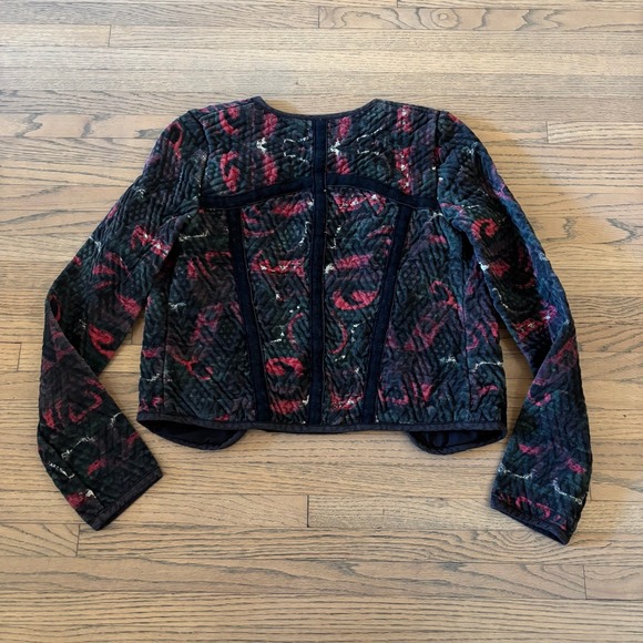 Ecote Urban Outfitters Quilted Floral Velvet Trim Open Front Jacket Small Black - Picture 6 of 6